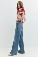 Wide Leg Straight Fit Orta İndigo Kadın Jean Pantolon