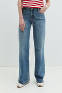 Wide Leg Straight Fit Orta İndigo Kadın Jean Pantolon