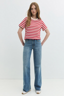 Wide Leg Straight Fit Orta İndigo Kadın Jean Pantolon