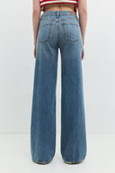 Wide Leg Straight Fit Orta İndigo Kadın Jean Pantolon