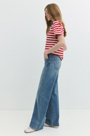 Wide Leg Straight Fit Orta İndigo Kadın Jean Pantolon