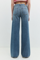Wide Leg Straight Fit Orta İndigo Kadın Jean Pantolon