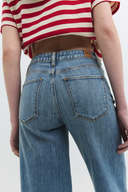 Wide Leg Straight Fit Orta İndigo Kadın Jean Pantolon