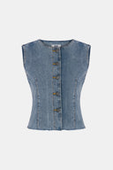 Fitted Slim Fit Açık İndigo Kadın Jean Yelek