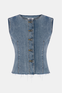 Fitted Slim Fit Açık İndigo Kadın Jean Yelek