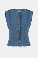 Fitted Slim Fit Orta İndigo Kadın Jean Yelek