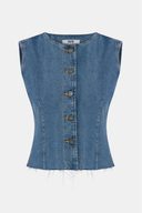 Fitted Slim Fit Orta İndigo Kadın Jean Yelek