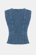 Fitted Slim Fit Orta İndigo Kadın Jean Yelek