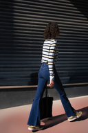 BRIDGETTE Skinny Flare Fit Koyu İndigo Çıtçıt Paça Kadın Jean Pantolon
