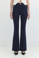 Slim Flare Long Fit Rinse Koyu İndigo Taşlı Kadın Jean Pantolon