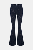 Slim Flare Long Fit Rinse Koyu İndigo Taşlı Kadın Jean Pantolon
