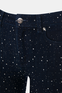 Slim Flare Long Fit Rinse Koyu İndigo Taşlı Kadın Jean Pantolon
