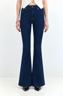 Slim Flare Long Fit Koyu İndigo Kadın Jean Pantolon