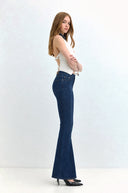 Slim Flare Long Fit Koyu İndigo Kadın Jean Pantolon