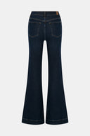 Flare Long Fit Koyu İndigo Paça Detaylı Kadın Jean Pantolon