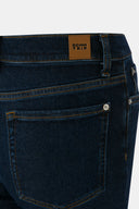 Flare Long Fit Koyu İndigo Paça Detaylı Kadın Jean Pantolon