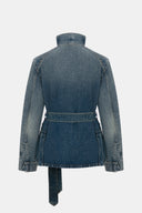 Kuşaklı Utility Vintage Orta İndigo Kadın Jean Ceket