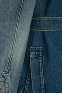 Kuşaklı Utility Vintage Orta İndigo Kadın Jean Ceket