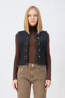 Fitted Slim Fit Koyu İndigo Kadın Jean Yelek