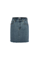 Fitted Slim Fit Lazer Çizgili Açık İndigo Jean Etek
