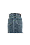 Fitted Slim Fit Lazer Çizgili Açık İndigo Jean Etek