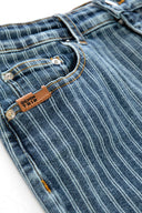 Fitted Slim Fit Lazer Çizgili Açık İndigo Jean Etek