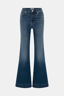 Flare Long Fit Orta İndigo Paça Detaylı Kadın Jean Pantolon