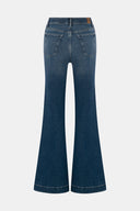 Flare Long Fit Orta İndigo Paça Detaylı Kadın Jean Pantolon