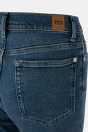 Flare Long Fit Orta İndigo Paça Detaylı Kadın Jean Pantolon