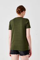 Slim Fit V Yaka Haki Kadın T-shirt