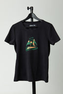 Slim Fit V Yaka Baskılı Siyah Kadın T-shirt