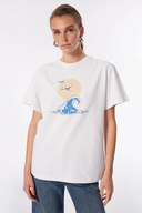 Bisiklet Yaka Baskılı Ekru Kadın T-Shirt