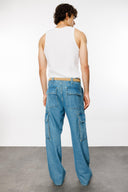 BORRIS Cargo Fit Orta İndigo Utility Erkek Jean Pantolon