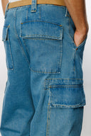 BORRIS Cargo Fit Orta İndigo Utility Erkek Jean Pantolon