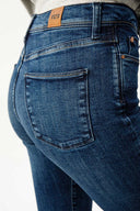 BRIDGETTE Skinny Flare Fit Koyu İndigo Çıtçıt Paça Kadın Jean Pantolon