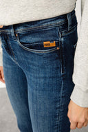 BRIDGETTE Skinny Flare Fit Koyu İndigo Çıtçıt Paça Kadın Jean Pantolon
