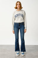 BRIDGETTE Skinny Flare Fit Koyu İndigo Çıtçıt Paça Kadın Jean Pantolon