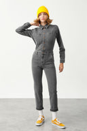 ELISA Slim Fit Worker Stil Gri Kadın Jean Tulum