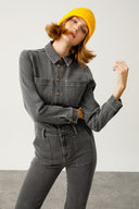 ELISA Slim Fit Worker Stil Gri Kadın Jean Tulum