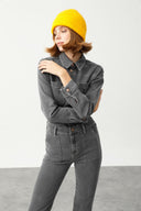ELISA Slim Fit Worker Stil Gri Kadın Jean Tulum