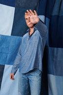 Regular Fit Chambray Açık İndigo Erkek Jean Gömlek