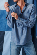 Regular Fit Chambray Açık İndigo Erkek Jean Gömlek