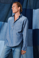 Regular Fit Chambray Açık İndigo Erkek Jean Gömlek