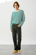 FARON Loose Straight Fit Haki Erkek Jean Pantolon