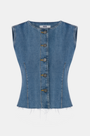 Fitted Slim Fit Orta İndigo Kadın Jean Yelek