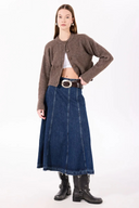 Flare A-Line Fit Midi Boy Koyu İndigo Kadın Jean Etek