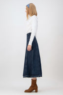 Flare A-Line Fit Midi Boy Koyu İndigo Kadın Jean Etek