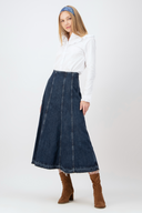 Flare A-Line Fit Midi Boy Koyu İndigo Kadın Jean Etek
