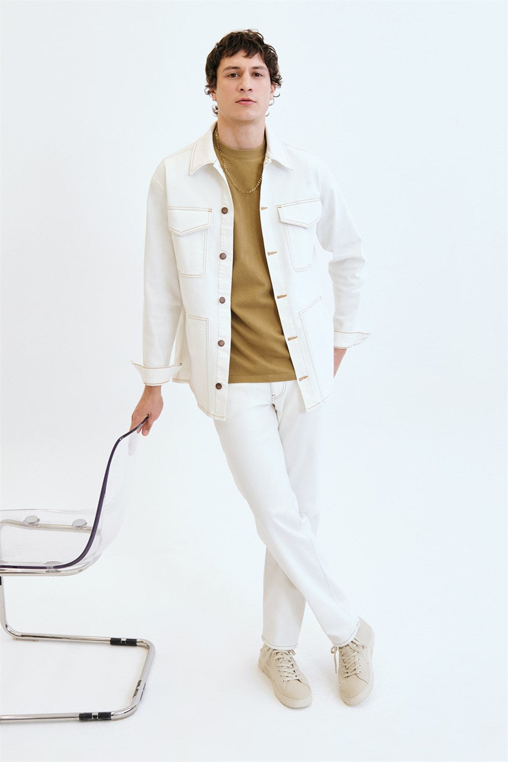 JAKE Loose Tapered Fit Ekru Erkek Jean Pantolon