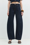 JILL Barrel Fit Rinse Koyu İndigo Kadın Jean Pantolon